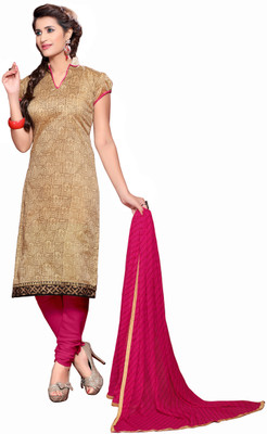 

Khushali Chanderi Self Design, Printed Salwar Suit Dupatta Material(Un-stitched), Beige;pink