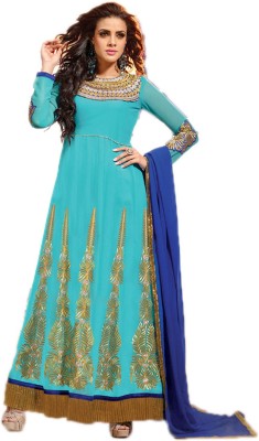 

Party Wear Dresses Georgette Embroidered Semi-stitched Salwar Suit Dupatta Material, Green