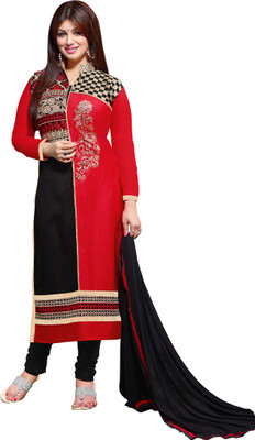 

Khushali Cotton Embroidered, Solid Salwar Suit Dupatta Material(Un-stitched), Black;red