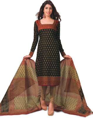 

Panchajanya Cotton Printed Salwar Suit Dupatta Material(Un-stitched), Black
