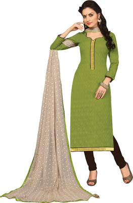

Khushali Cotton Self Design Salwar Suit Dupatta Material(Un-stitched), Beige;brown;green