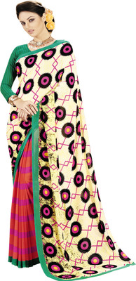 

Jiya Self Design, Printed Fashion Georgette Saree(Beige, Green, Orange, Pink