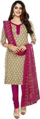

Chatri Fashions Cotton Printed Salwar Suit Dupatta Material(Un-stitched), Beige