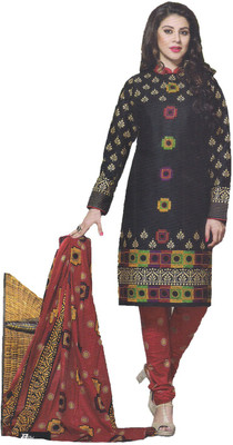 

Party Wear Dresses Cotton Printed Semi-stitched Salwar Suit Dupatta Material, Black