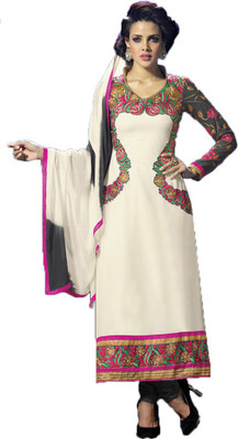

Indian Wear Online Georgette Embroidered Semi-stitched Salwar Suit Dupatta Material, White