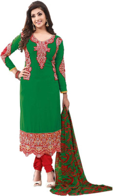 

Indian Wear Online Georgette Embroidered Semi-stitched Salwar Suit Dupatta Material, Green