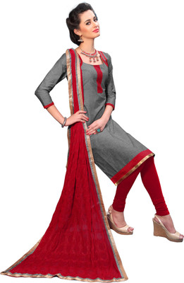 

Khushali Cotton Self Design Salwar Suit Dupatta Material(Un-stitched), Grey;red