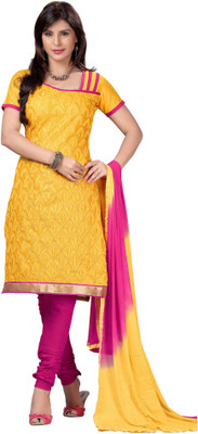 

Jiya Chanderi Self Design, Embroidered Salwar Suit Dupatta Material(Un-stitched), Pink;yellow