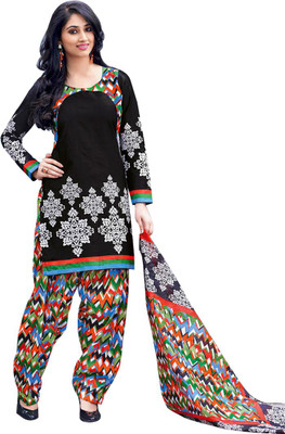 

Indian Wear Online Cotton Printed Salwar Suit Dupatta Material(Un-stitched), Black