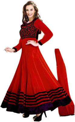 

Vandv Shop Georgette Embroidered Semi-stitched Salwar Suit Dupatta Material, Red