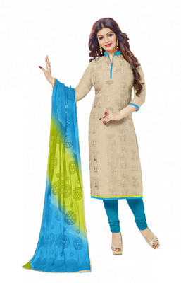 

Jiya Chanderi Self Design, Embroidered Salwar Suit Dupatta Material(Un-stitched), Beige;blue;light green