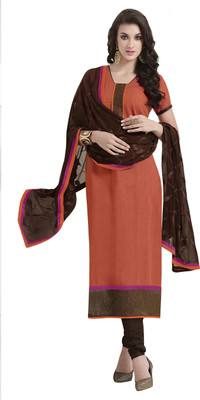 

Khushali Cotton Self Design Salwar Suit Dupatta Material(Un-stitched), Brown;orange