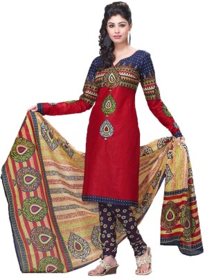 

Indian Wear Online Cotton Printed Semi-stitched Salwar Suit Dupatta Material, Red