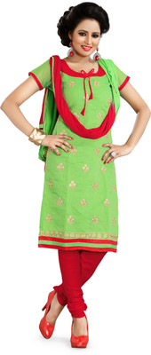 

Jiya Chanderi Self Design, Embroidered Salwar Suit Dupatta Material(Un-stitched), Light green;red