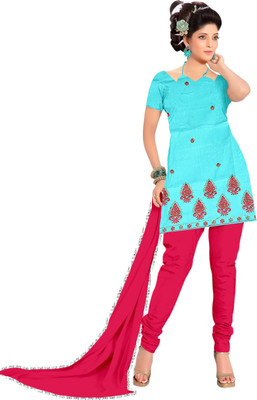 

Indian Wear Online Cotton Embroidered Salwar Suit Dupatta Material(Un-stitched), Blue