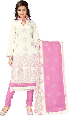

Jiya Cotton Self Design, Embroidered, Embellished Salwar Suit Dupatta Material(Un-stitched), Beige;rani