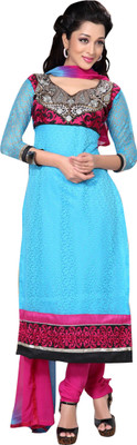 Trendz Apparels Net Embroidered Dress/Top Material(Un-stitched), Blue