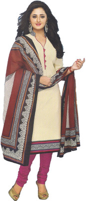 

Party Wear Dresses Cotton Embroidered Semi-stitched Salwar Suit Dupatta Material, White