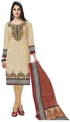 

Rajhans Creation Cotton Printed Salwar Suit Dupatta Material(Un-stitched), Beige