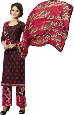 

Sanchey Chanderi Printed Salwar Suit Dupatta Material(Un-stitched), Black