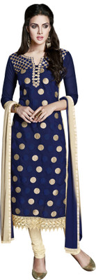 

Khushali Chanderi Self Design, Embroidered Salwar Suit Dupatta Material(Un-stitched), Cream;navy blue