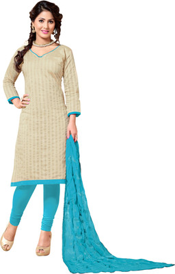 

Khushali Chanderi Self Design Salwar Suit Dupatta Material(Un-stitched), Beige;light blue