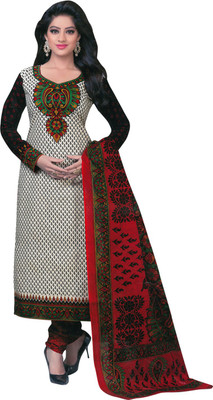 

Shree Ganesh Cotton Printed Salwar Suit Dupatta Material(Un-stitched), Beige;red