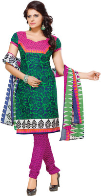

The Four Hundred Cotton Polyester Blend Floral Print Semi-stitched Salwar Suit Dupatta Material, Green