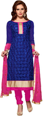 

Khushali Chanderi Self Design, Embroidered Salwar Suit Dupatta Material(Un-stitched), Dark blue