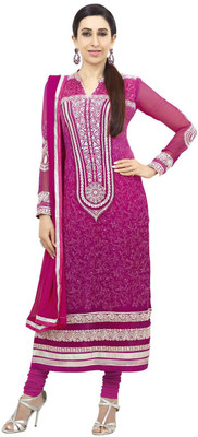

Khushali Georgette Embroidered Dress/Top Material(Un-stitched), Dark pink