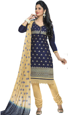 

Pshopee Cotton Embroidered Salwar Suit Dupatta Material(Un-stitched), Dark blue