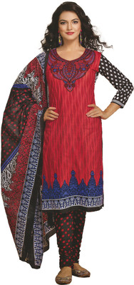 Pshopee Cotton Printed Salwar Suit Dupatta Material(Un-stitched), Red