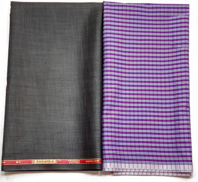 

Gwalior Suitings Cotton Polyester Blend Checkered Shirt & Trouser Fabric(Un-stitched), Black;purple