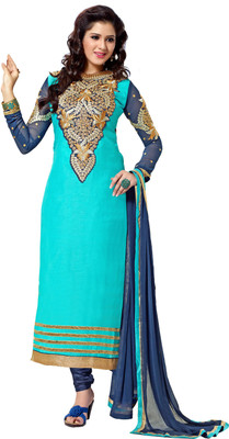 

Khushali Cotton Self Design, Embroidered Salwar Suit Dupatta Material(Un-stitched), Blue;light blue