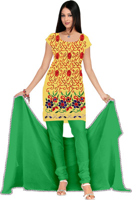 

Indian Wear Online Cotton Embroidered Salwar Suit Dupatta Material(Un-stitched), Yellow