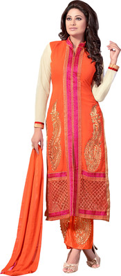 

Jiya Georgette Self Design, Embroidered Salwar Suit Dupatta Material(Un-stitched), Orange