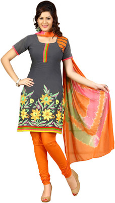 

Roohi Cotton Embroidered Salwar Suit Dupatta Material(Un-stitched), Grey