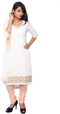 

Roohi Cotton Embroidered Salwar Suit Dupatta Material(Un-stitched), White