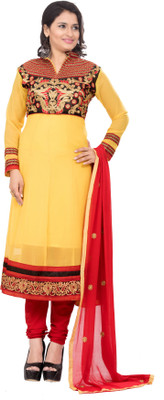 

Jiya Georgette Self Design, Embroidered Salwar Suit Dupatta Material(Un-stitched), Red;yellow