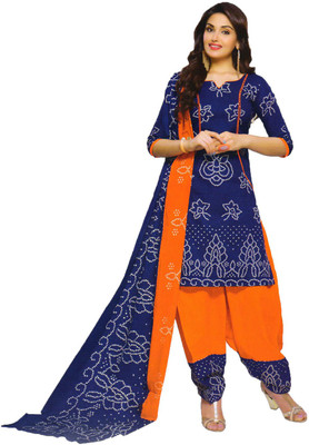 

Party Wear Dresses Cotton Printed Semi-stitched Salwar Suit Dupatta Material, Blue