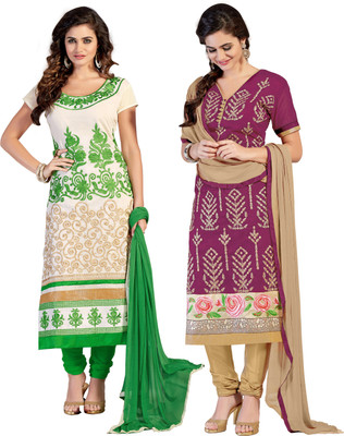 

Jiya Chanderi Self Design, Embroidered Salwar Suit Dupatta Material(Un-stitched), Beige;purple