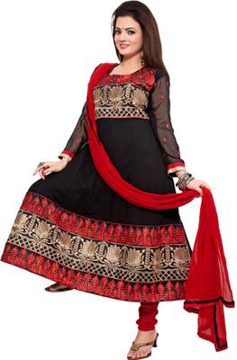 

Jiya Georgette Self Design, Embroidered Salwar Suit Dupatta Material(Un-stitched), Black;red