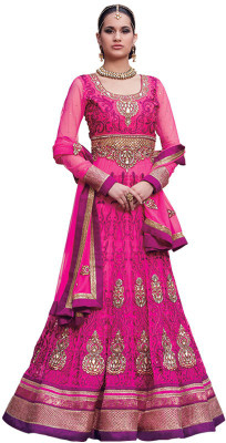 

Banjara India Net Embroidered Semi-stitched Salwar Suit Dupatta Material, Deep pink