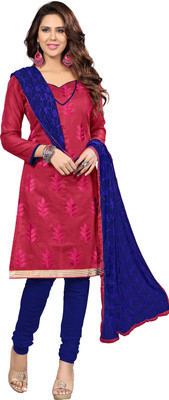 

Jiya Chanderi Self Design, Embroidered Salwar Suit Dupatta Material(Un-stitched), Blue;pink