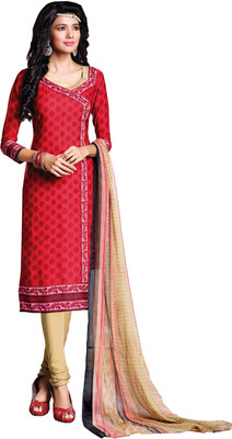 

Jiya Crepe Self Design, Printed Salwar Suit Dupatta Material(Un-stitched), Beige;red