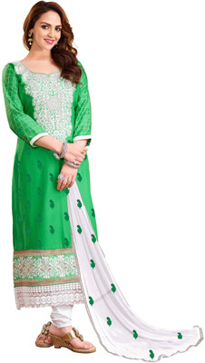

Jiya Cotton Self Design, Embroidered Salwar Suit Dupatta Material(Un-stitched), Light green;white