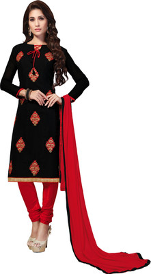 Jiya Georgette Self Design, Embroidered Salwar Suit Dupatta Material(Un-stitched), Black;red