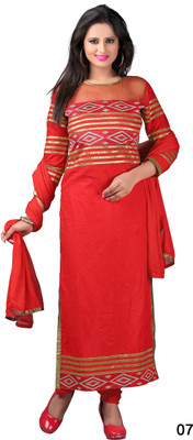

V And V Shop Cotton Embroidered Semi-stitched Salwar Suit Dupatta Material, Red;golden