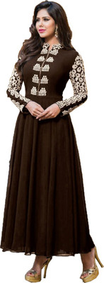 

Raagvi Georgette Embroidered Dress/Top Material(Un-stitched), Brown
