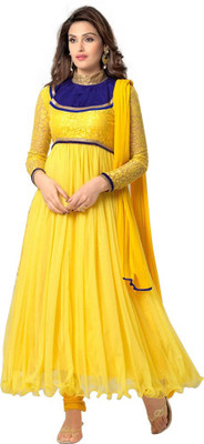 

V And V Shop Net Self Design Semi-stitched Salwar Suit Dupatta Material, Yellow